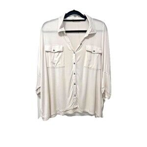 We The Free Shirt Womens Size M Andy Top In Milk Blossom Button Down Boho Draped